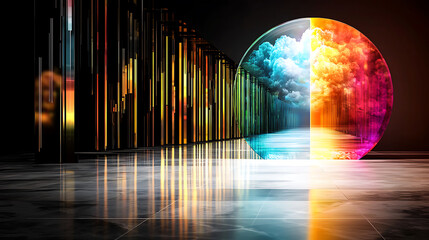 Poster - Vibrant colorful portal abstract art installation digital art modern gallery dramatic perspective conceptual exploration