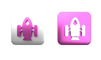 Poster - colorful rocket ship icon isolated on white background. space travel. square button. 3d render illus
