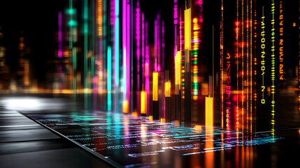 Poster - Dynamic data visualization urban cityscape digital art nighttime environment futuristic viewpoint technology concept
