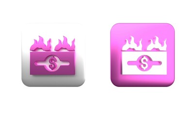Poster - colorful burning dollar bill icon isolated on white background. dollar bill on fire. burning of savi