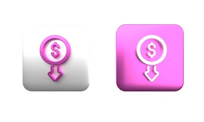 Poster - colorful dollar rate decrease icon isolated on white background. cost reduction. money symbol with d