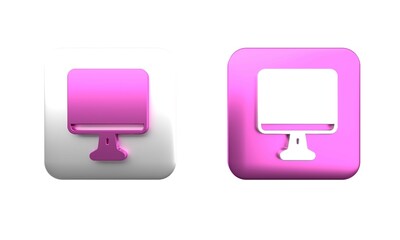 Sticker - Colorful Computer monitor screen icon isolated on white background. Electronic device. Front view. Square button. 3D render illustration