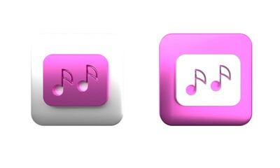 Poster - colorful music note, tone icon isolated on white background. square button. 3d render illustration