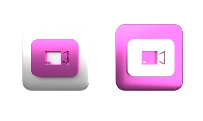 Poster - Colorful Play video button icon isolated on white background. Film strip sign. Square button. 3D render illustration