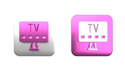 Poster - Colorful Smart Tv icon isolated on white background. Television sign. Square button. 3D render illustration