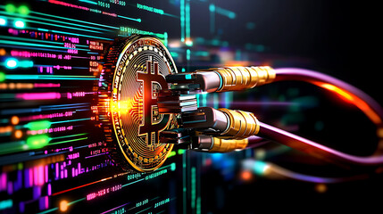 Poster - Bitcoin mining equipment digital finance hub image futuristic environment close-up view cryptocurrency revolution
