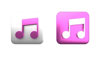 Poster - colorful music note, tone icon isolated on white background. square button. 3d render illustration