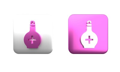 Poster - Colorful Bottle with potion icon isolated on white background. Flask with magic potion. Happy Halloween party. Square button. 3D render illustration