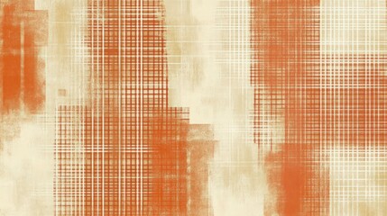 Wall Mural - A seamless abstract grating pattern in warm rust orange and neutral beige tones, featuring layered grids with subtle imperfections for a handcrafted, organic aesthetic.