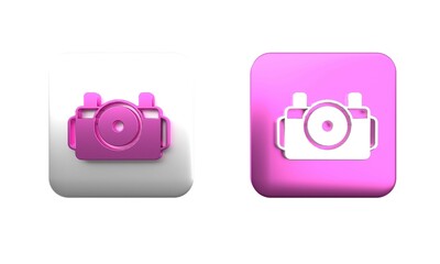 Poster - Colorful Photo camera for diver icon isolated on white background. Foto camera icon. Diving underwater equipment. Square button. 3D render illustration