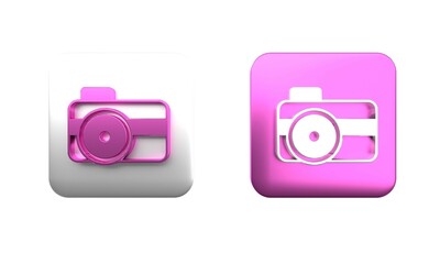Poster - Colorful Photo camera for diver icon isolated on white background. Foto camera icon. Diving underwater equipment. Square button. 3D render illustration