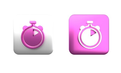 Poster - Colorful Stopwatch icon isolated on white background. Time timer sign. Chronometer sign. Square button. 3D render illustration