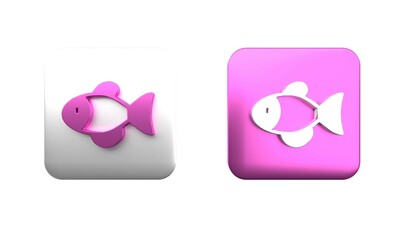 Poster - Colorful Fish icon isolated on white background. Square button. 3D render illustration