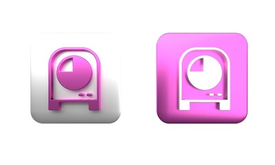 Poster - Colorful Kitchen timer icon isolated on white background. Cooking utensil. Square button. 3D render illustration