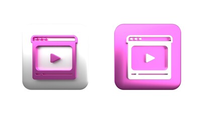 Poster - Colorful Online play video icon isolated on white background. Film strip with play sign. Square button. 3D render illustration