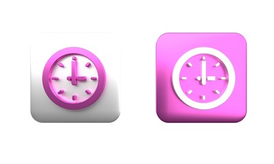 Canvas Print - Colorful Clock icon isolated on white background. Time symbol. Square button. 3D render illustration