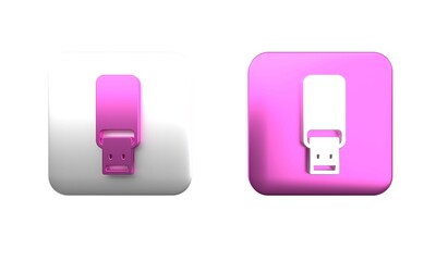 Poster - colorful usb flash drive icon isolated on white background. square button. 3d render illustration