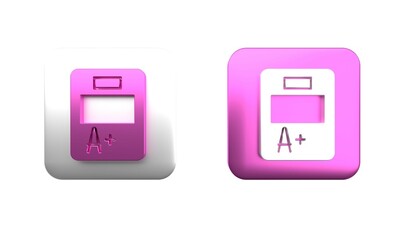 Fototapete - Colorful Exam sheet with A plus grade icon isolated on white background. Test paper, exam, or survey concept. School test or exam. Square button. 3D render illustration
