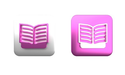 Fototapete - Colorful Open book icon isolated on white background. Square button. 3D render illustration
