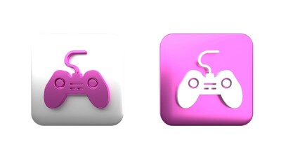Poster - Colorful Gamepad icon isolated on white background. Game controller. Square button. 3D render illustration