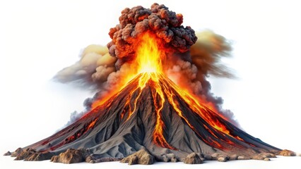 Wall Mural - Volcanic Eruption Isolated on White Background