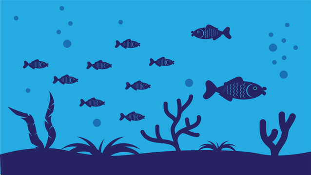Underwater World with Fish Flat Style. Marine sea life and nature concept vector art