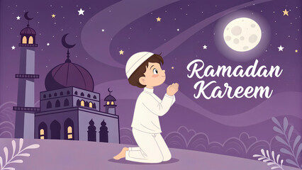 Wall Mural - A Young Worshipper’s Dreams Under the Starry Night of Ramadan