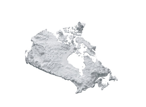 Canada Map Gray And Shaded Relief Textured Map 3D Illustration