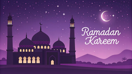 Wall Mural - A Tranquil Evening: The Mosque's Elegance Shining Brightly During Ramadan