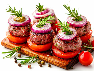 Wall Mural - Grilled mini burgers on tomato slices