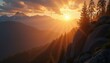 © Natalya - Mountain landscape at sunset with golden sunlight rays