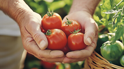 Wall Mural - ripe tomatoes from a wooden basket