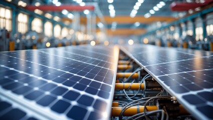 Poster - solar panel production process in a modern manufacturing facility during daylight hours with bright 