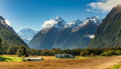 Wall Mural - panoramic view of rural scenery fiordland new zealand