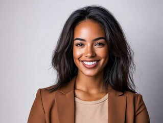 Wall Mural - A woman with long black hair smiling at the camera