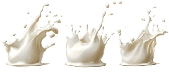 Poster - three splashes of creamy liquid in dynamic motion on a clean white background