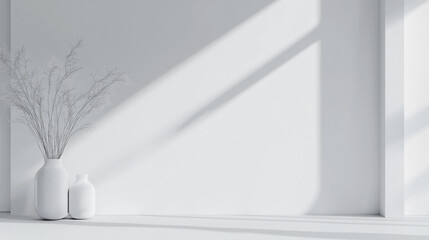 Aufkleber - Empty white studio room with sunlight beam and vases interior