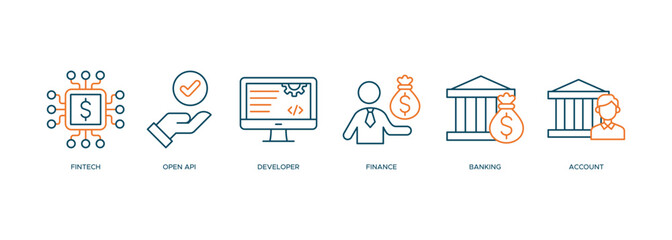 Fototapete - Open banking banner web icon vector illustration concept for financial technology with an icon of the fintech, coding, open API, finance, banking, third party developer, and account
