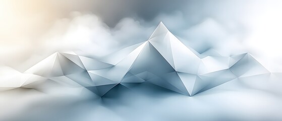 Poster - Abstract Low Poly Mountain Range with Soft Light and Cloudlike Mist in a Digital Style