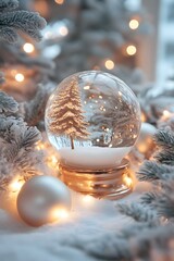 Poster - Enchanting Christmas Scene with Snow Globe and Tree in a Winter Wonderland Setting