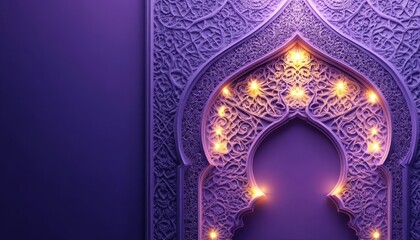 Aufkleber - Intricate Purple Islamic Architecture Design with Golden Lights