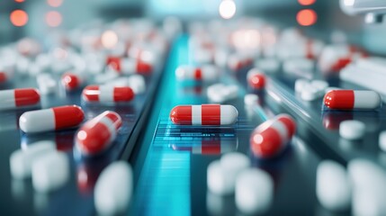 Aufkleber - Red and White Capsules on Pharmaceutical Production Line Imagery