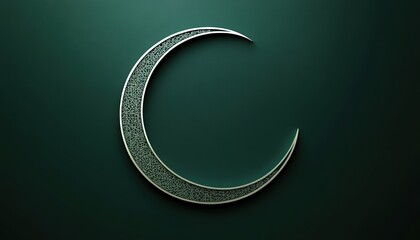 Wall Mural - Ornamental Silver Crescent Moon on Teal Green Background