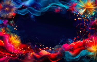 Poster - Experience a dazzling explosion of colors and patterns in this abstract artwork, featuring swirling lines and radiant bursts that evoke joy and festivity.