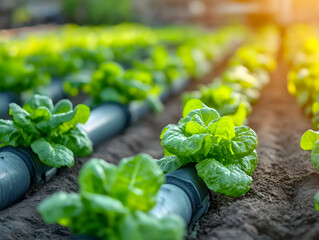 Poster - Hydroponic lettuce farm, sunlight, growth