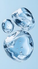 Poster - Abstract Water Forms Floating in Serene Blue Space Reflecting Light and Creating a Calm Mood