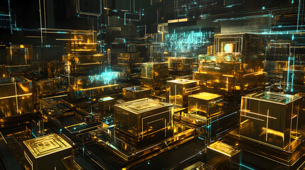 Poster - Digital transformation showcase virtual environment 3d graphics futuristic cityscape high-tech vibes