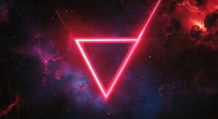 Wall Mural - Logo with a dark background featuring a nebula and galaxy, with a red laser line going through a triangular logo made of metal.