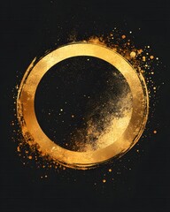 Poster - Artistic Gold Circle Frame on Dark Background with Delicate Golden Particle Splatter Effect
