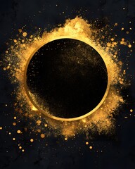 Poster - Elegant golden circle frame on dark abstract background with sparkling dust and bokeh effect